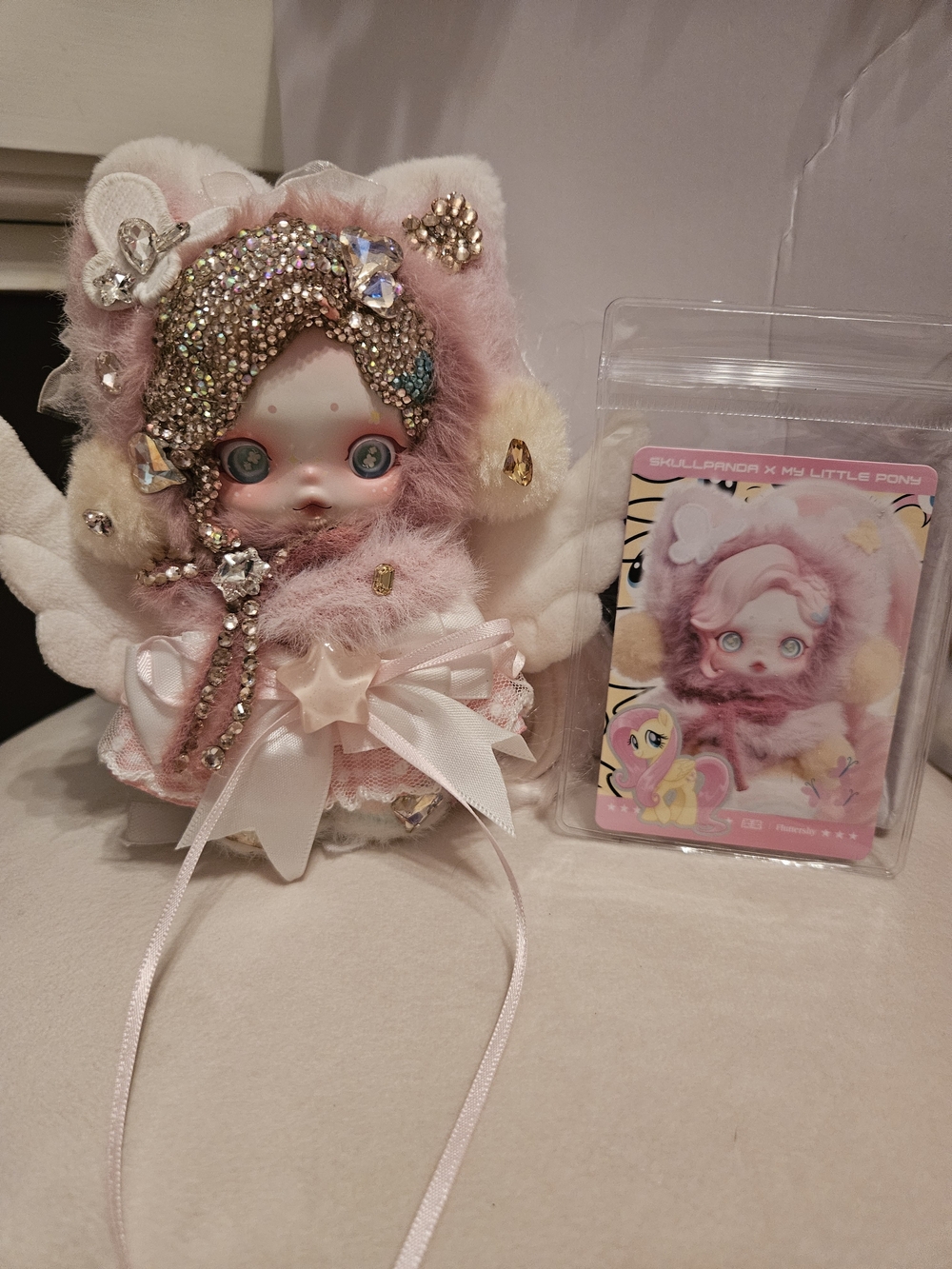 Plush Pink Crystal-Embellished Key & Card Holder